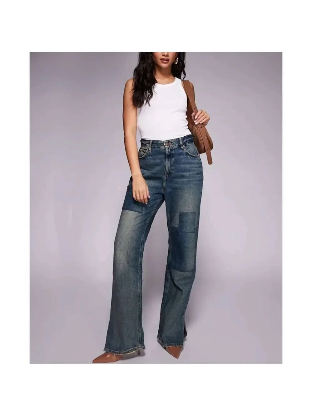 Women's GOOD AMERICAN Blue Patchwork The Khloe Flare Jeans Size 4 - Picture 1 of 11